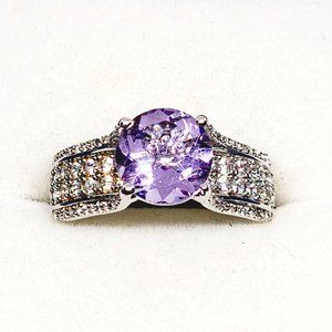 AAA Rose De France Amethyst & Zircon bridge ring in Plat/925SS 3.25 tcw size 8